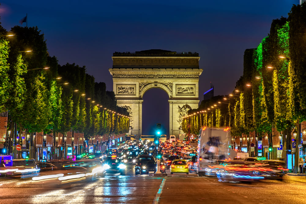 Champselysees Arc De Triomphe Night Paris