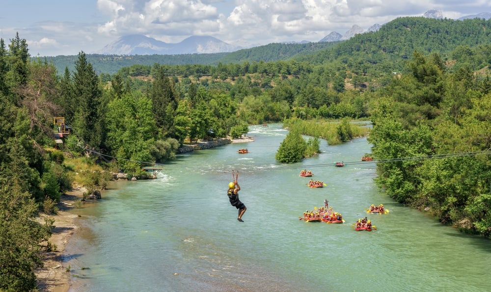 Rafting Ziplining Along River Koprulu