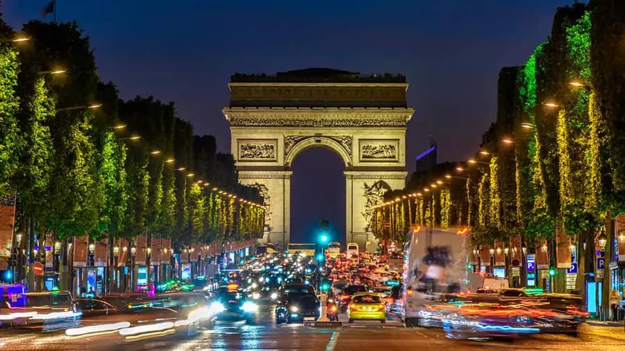 Champselysees Arc De Triomphe Night Paris