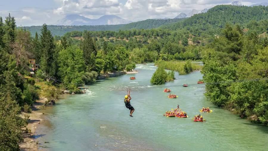 Rafting Ziplining Along River Koprulu